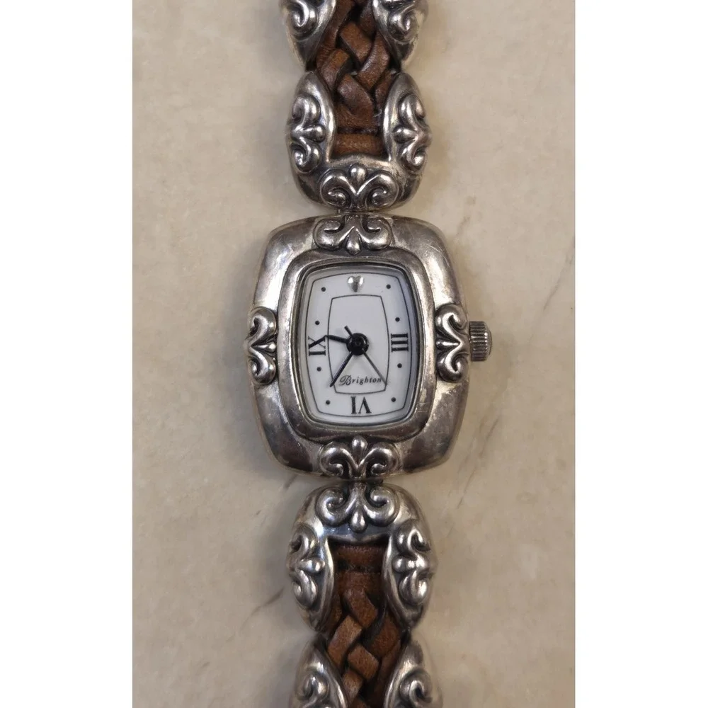 Brighton MAZATLAN‎ Watch Silver Tone Brown Leather Watch New Battery